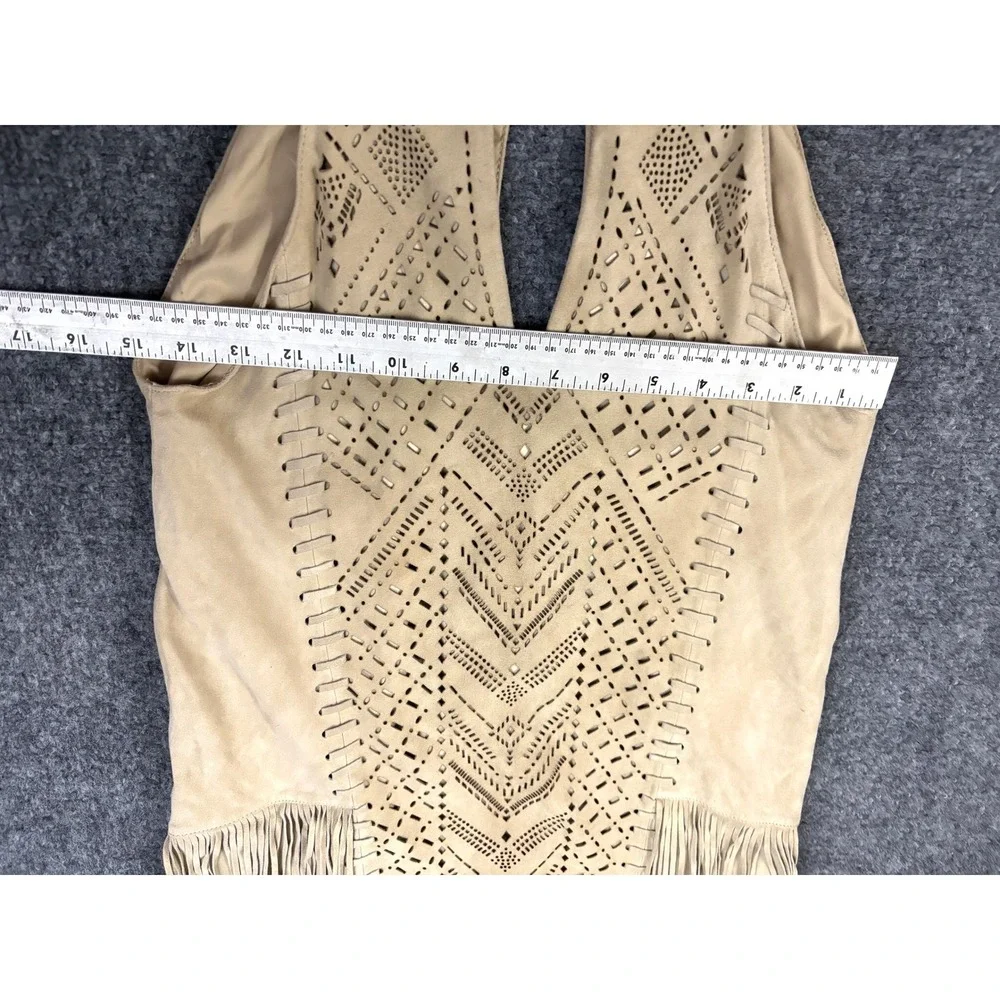Parker Suede Fringe Dress XS Tan Laser Cut Western Boho Festival